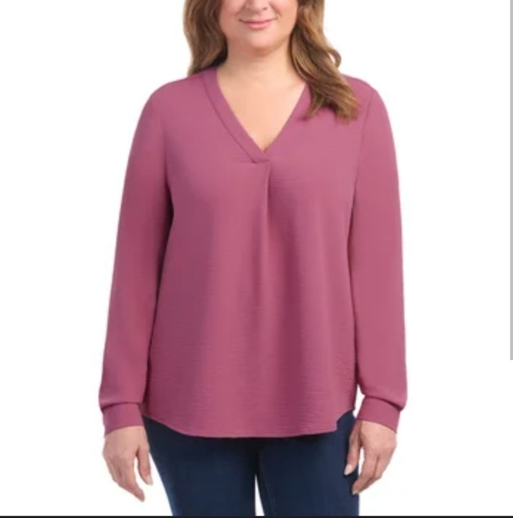Dalia Blouse Women's Long Sleeved Pink Pull Over V-Neck Shirt Various Sizes